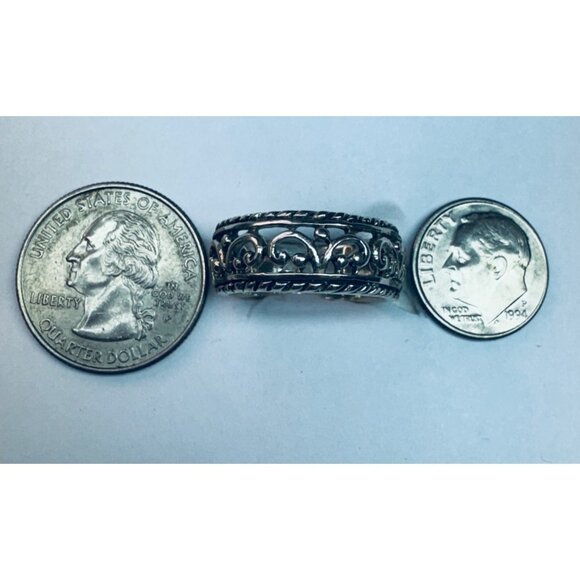 Estate Sterling Silver 925 Filigree Scroll Wide Band Ring Size 8 Vintage Style - Picture 7 of 9